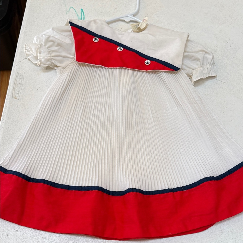 Vintage Style White and Red Nautical Pleated Dress size 4t